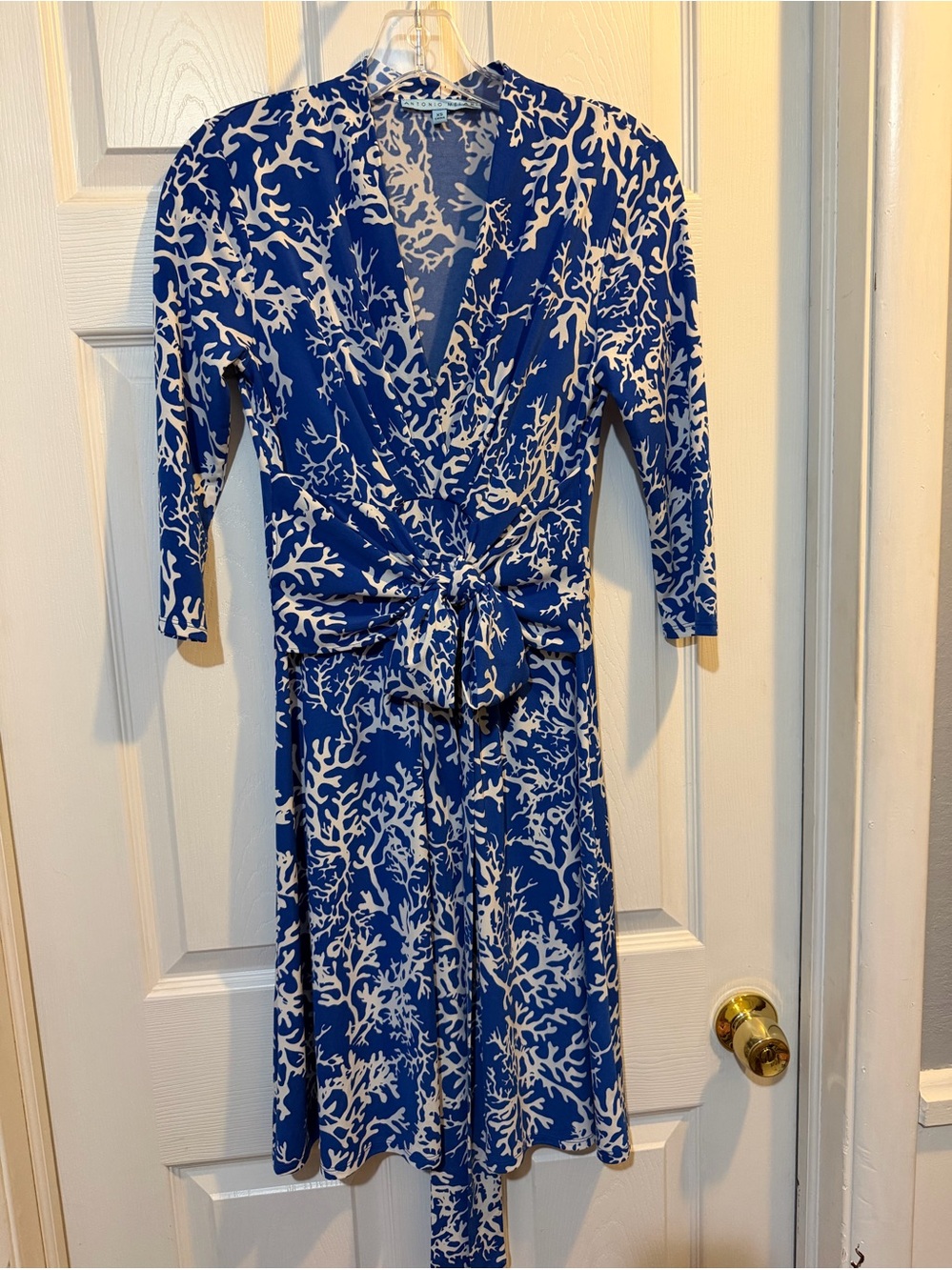 Antonio Melani Blue & White Coral Print Faux Wrap MIDI Dress XS
